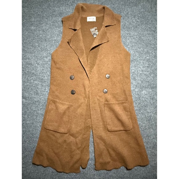 Active USA Brown Knit Vest Sleeveless Duster Pockets Collared Womens Large - Picture 1 of 6